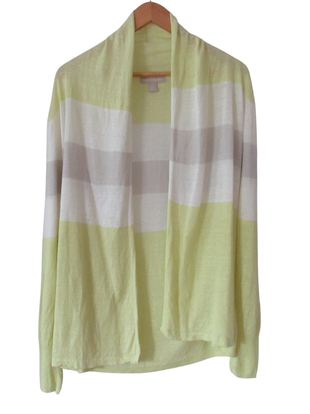 Banana Republic Open Front Linen Cardigan Medium Yellow White Striped Knit Beach